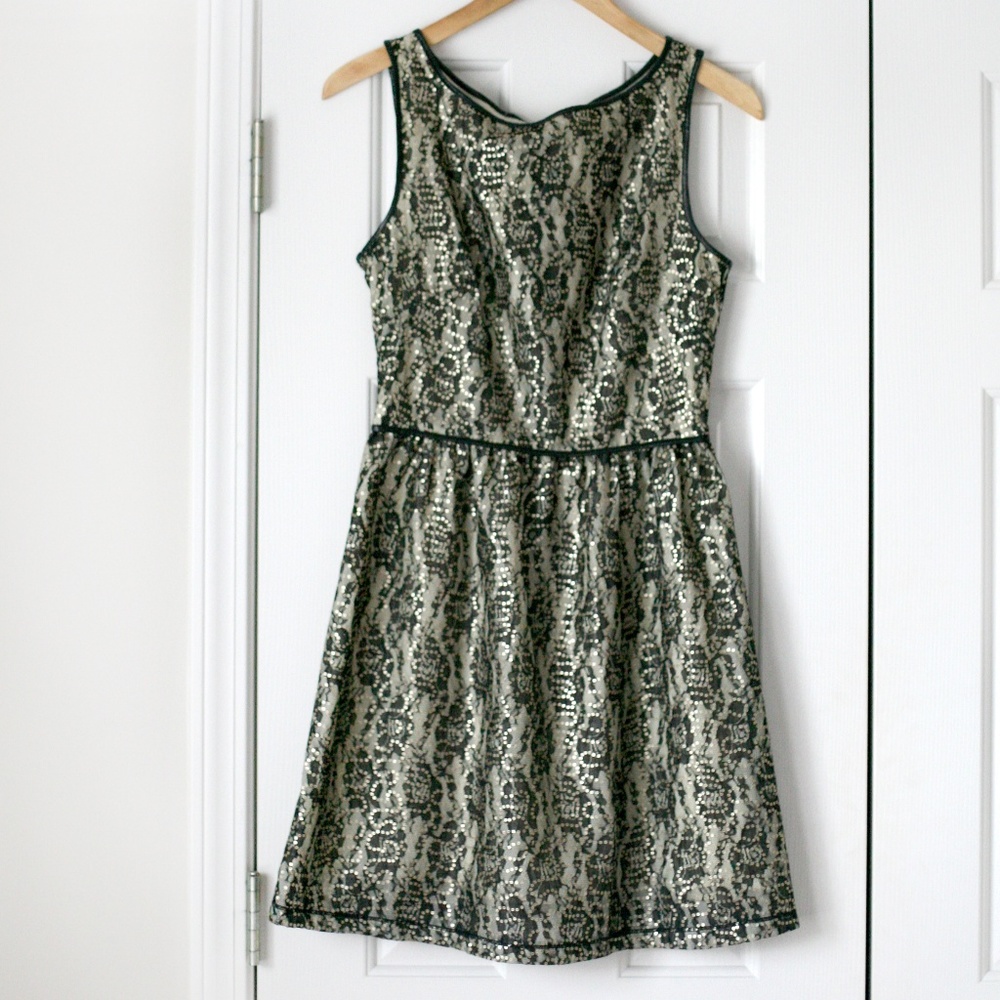 Chelsea & Violet brown leather gold sequin dress